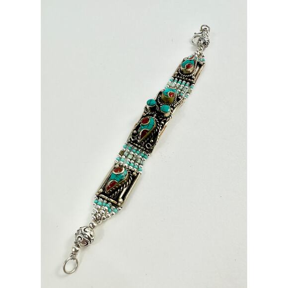 Tibetan Silver Bracelet Handmade Boho - Picture 2 of 6